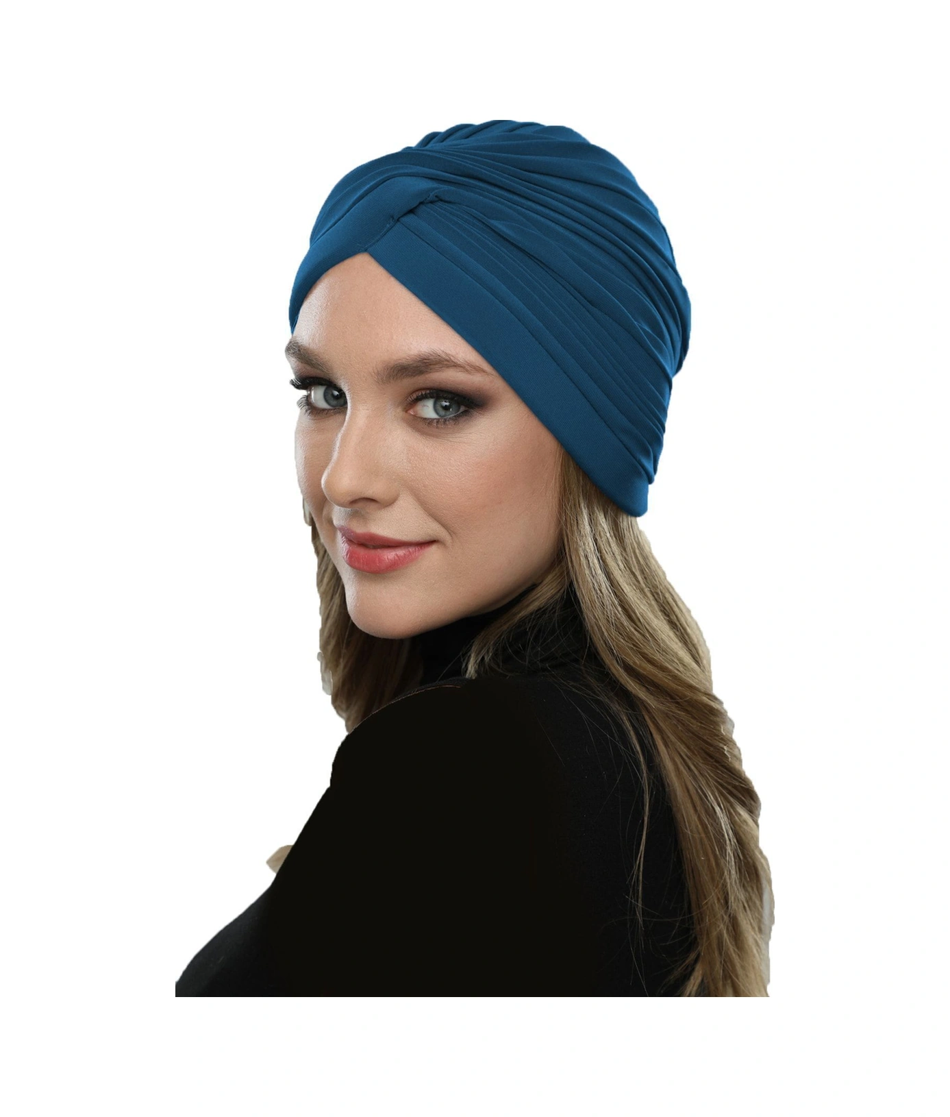 Çapraz W Nervürlü Ensesi Bantlı Petrol Hazır Türban Tesettür Havuz Bonesi Petrol