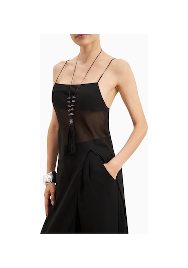 Because Of Alice Kadın Şeffaf Şifon Uzun Askılı Camisole Bluz Siyah