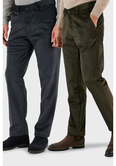 Buratti Normal Bel Regular Fit Düz Paça 2'Li Paket Erkek Kadife Pantolon 645Merlins2 Antrasit-Haki