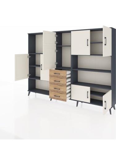 Arges Dolap 9 Raflı 4 Çekmeceli 8 Kapaklı 220x30x163 Antrasit-ayt Antrasit-aytaşı/çam