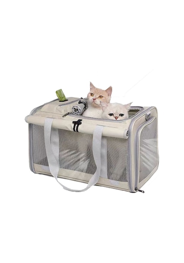 Hqgoodstore Yeni Evcil Hayvan Dışarı Taşınabilir Nefes Alabilen Katlanabilir Taşınabilir Büyük Kapasiteli İki Küçük Kedi Dış Çanta Bej