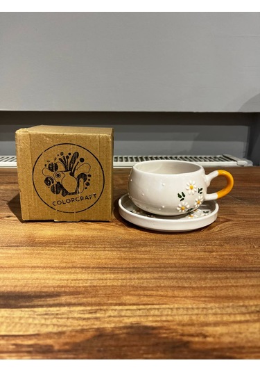 3'lü Papatya Desenli Tab Seramik Kupa, Mug, Türk Kahve, Filtre