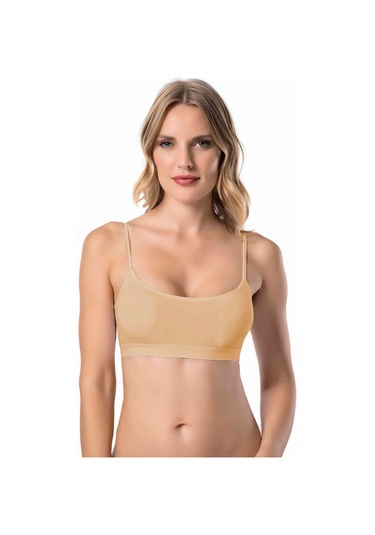 Kadın İp Askılı Büstiyer Sporcu Penye Yarım Atlet Sütyen Pedli - Beyaz