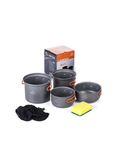 Naturehike 4ın1 Kamp Yemek Pişirme Seti Koyu Gri