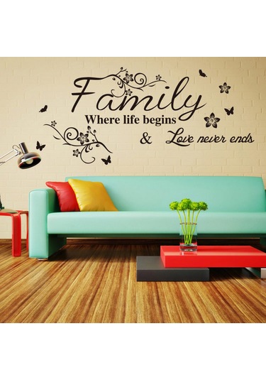 Hombey Siyah Pvc Çiçekli Sarma Duvar Sticker, Su Geçirmez, Kolay Uygulama, 57x28cm, Odalar İçin Dıy Dekorasyon