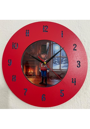 Kişiye Özel İsimli Çocuk Odası Duvar Saati Epoksi Dolgulu 35 Cm Masallar Serisi Kırmızı - Mavi