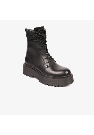 Greyder 33932 Kadın Siyah Hakiki Deri Military Bot-727 Siyah