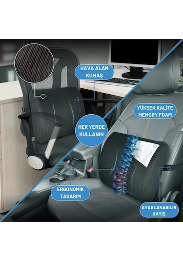 Autofresh Ortopedik Araç Oto Bel Destek Minder Yastığı Sırt Minderi Ofis Sandalye Desteği