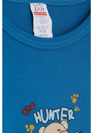 Breeze Erkek Bebek Çıtçıtlı Body Avcı Kedicik Baskılı 9 Ay-3 Yaş, İndigo-indigo İndigo