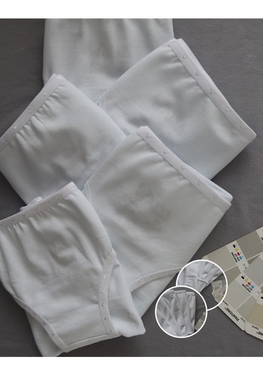 Alya Underwear Kız Çocuk Kalpli Dokuma Lastik Pamuklu Kumaş Slip Külot 5'li Paket 5 Adet Beyaz P05