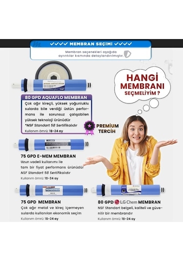 Mil Su Açık Kasa Su Arıtma Cihazı 8'Li Filtresi Membran Seçeneği Set