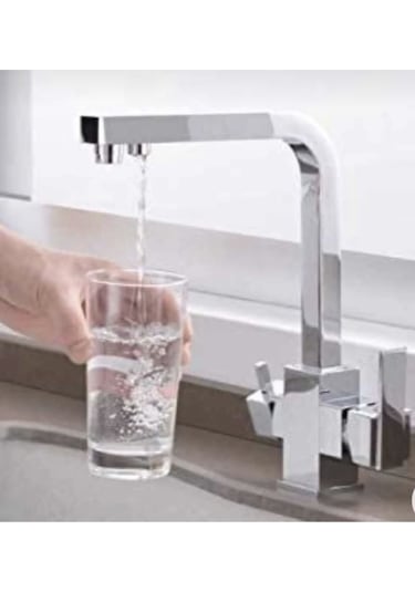 İsaoğlu Yapı Arıtmalı Mutfak Bataryası Evye Musluğu Arıtma Cihazlarına Uygun Kare Armatür Silver Gümüş Gümüş