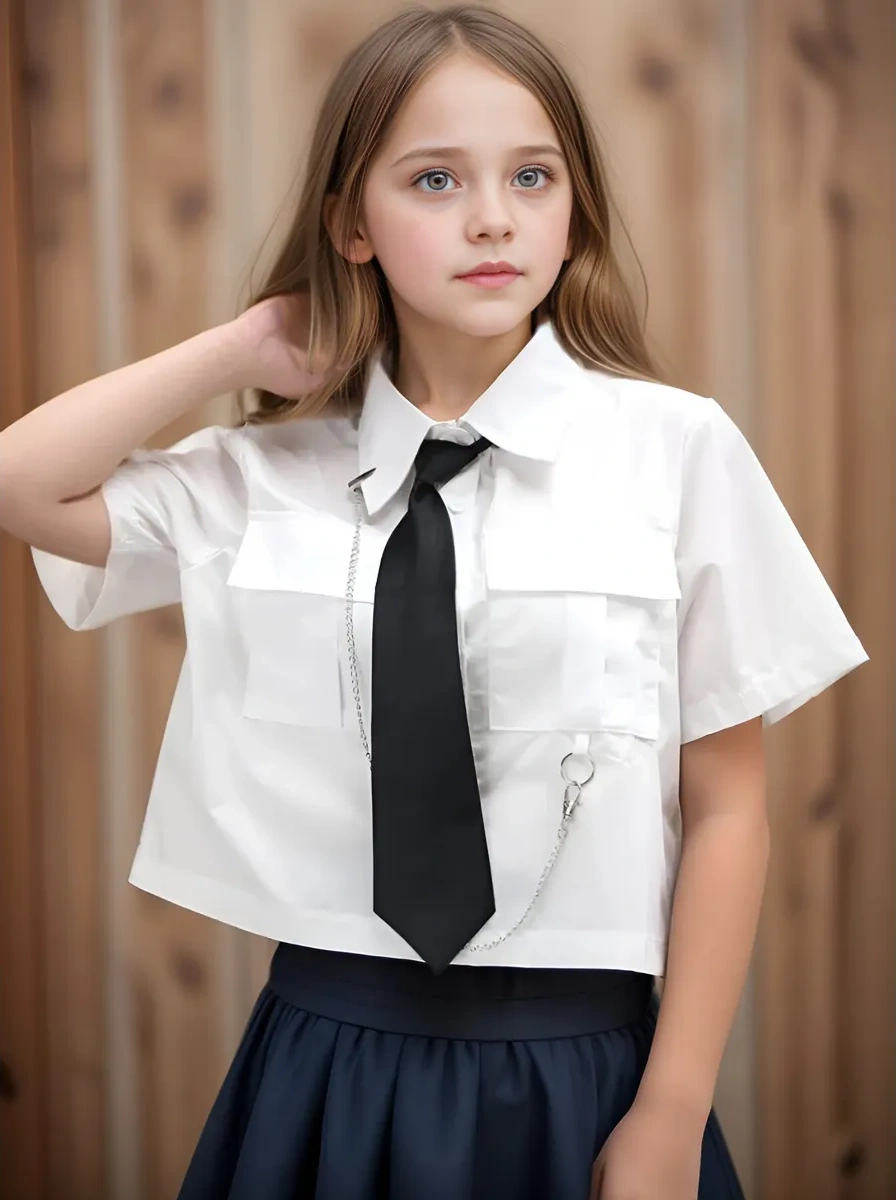 Heo Heo Y2k Tarzda Kargolu Kısa Okul Gömleği 207706024 Beyaz