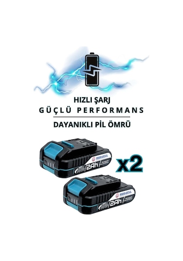 Mur-Cell MUR-PL10W-21V 2.0AH Profesyonel Çift Batarya Şarjlı Alçıpan Vidalama Mavi