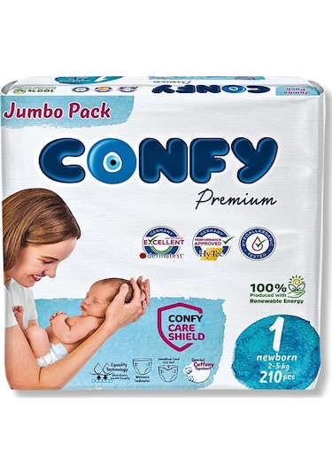 Confy Premium 1 Numara Bebek Bezi Yenidoğan 2 - 5 kg 210 Adet