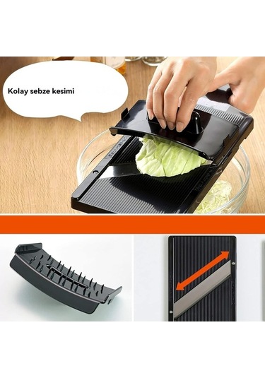 Createtech Japon Lahana Dilimleyici - Paslanmaz Çelik, Taşınabilir Dilimleyici - Çikolata, Peynir İçin Yeşil Siyah