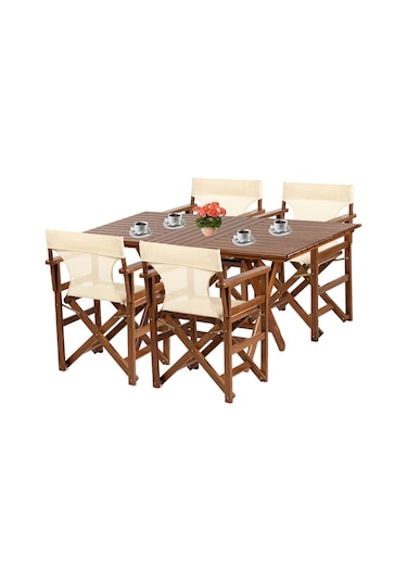 Yönetmen Katlanır Ahşap Bahçe Balkon Seti: 70x120 Masa+4 Sandalye Kahverengi Yönetmen Katlanır Ahşap Bahçe Balkon Seti: 70x120 Masa+4 Sandalye Kahverengi