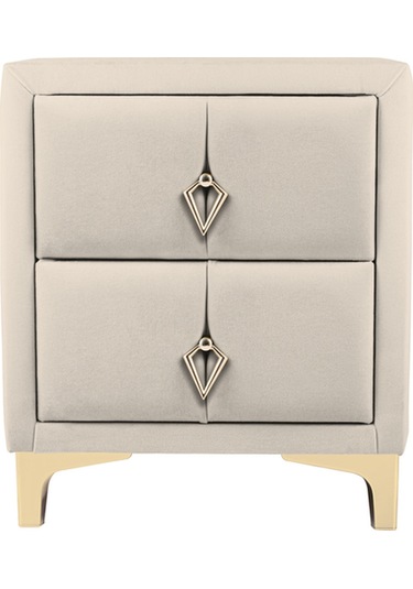 Harmony Gold Iki Çekmeceli Komodin- Yatak Odası Kumaş Döşemeli 2 Kapaklı Komodin Modeli Krem