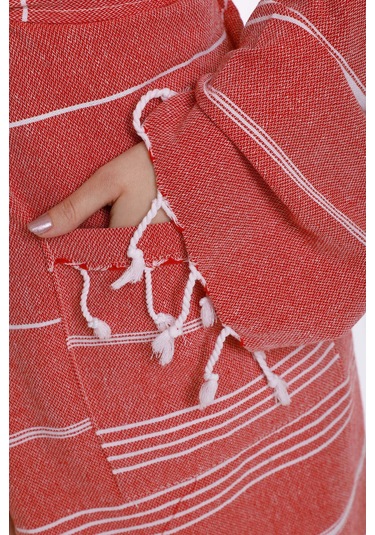 Kapüşonlu Kadın / Erkek Peştemal Bornoz Soft %100 Pamuklu Natural Kiremit