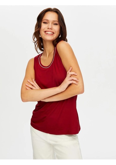 Faik Sönmez Yakası Şeritli Kadın Askılı Bluz W26atl002 Bordo
