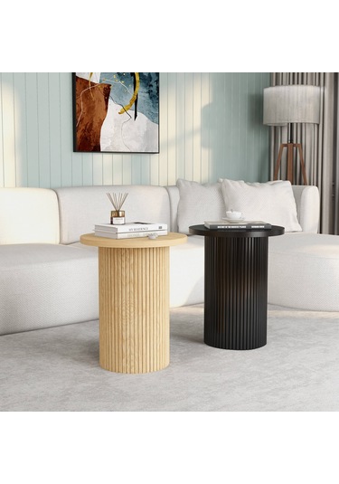 Leonora Bohem Ahşap Yan Sehpa Siyah