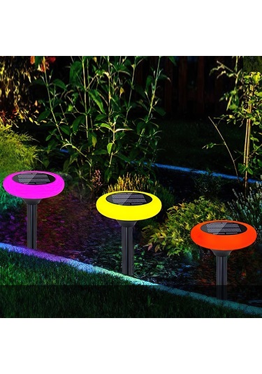 Güneş Enerjili Yuvarlak Saplamalı Rgb Çok Renkli Bahçe Aydınlatma