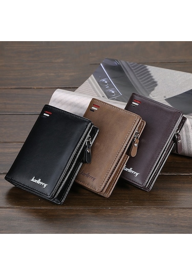 Baellerry D3216 Erkek Kısa Dikey Çoklu Kart Çıtçıt Bozuk Para Cüzdanı Siyah