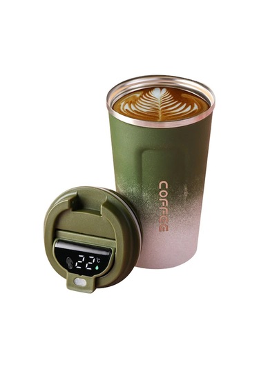 Ranyeek 510ml Akıllı Sıcaklık Gösteren Paslanmaz Çelik Vakumlu Termos Bardak, Isı/sıcaklık Tutucu, Araç Ve Seyahat İçin, Damgasız, Yeşil Degrade Yeşil Yeşil