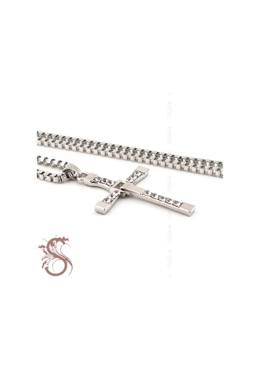 Solfera Solfera Kalin Zincirli Taşli Haç Kolye K709 Gümüş
