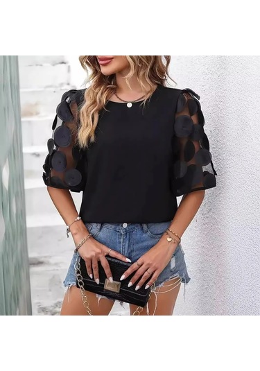 Anatoliadelight Kadın Dantel Uzun Kollu Bluz - Yaz Ve Sonbahar Moda Gömlek Black S