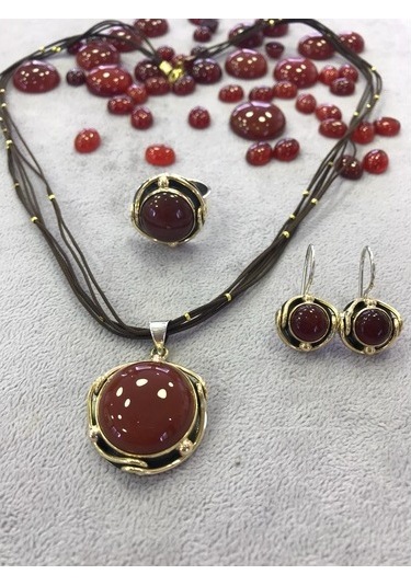 Akik Taşlı Gümüş Set 925 Ayar (512654202)