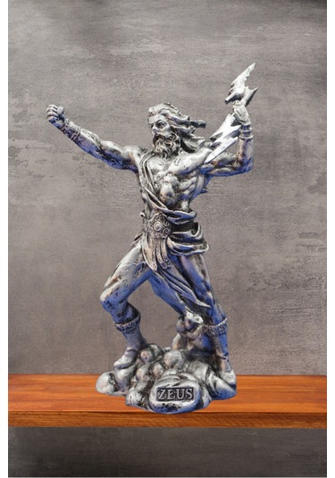 Zeus Heykel Biblo Mitolojik Tasarım - Ev Ofis Dekoratif Hediyelik Aksesuar 25 Cm Gümüş