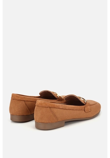 Yaya Kadın Taba Süet Gold Tokalı Loafer
