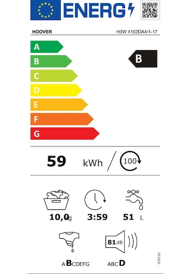 Hoover 31019957 H3W 4102DA4/1-17 10 KG 1400 Devir Önden Yüklemeli Çamaşır Makinesi