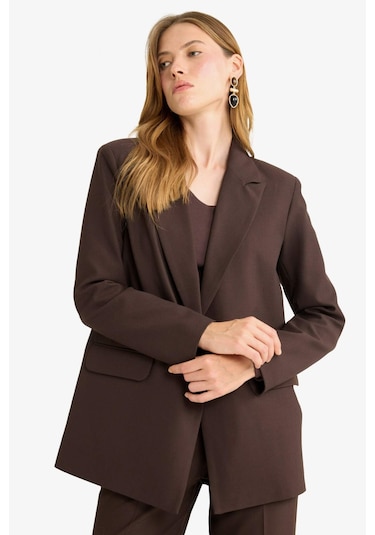 Defacto Oversize Geniş Kalıp Ceket Yaka Blazer Ceket E7732ax25aubn340 Kahve