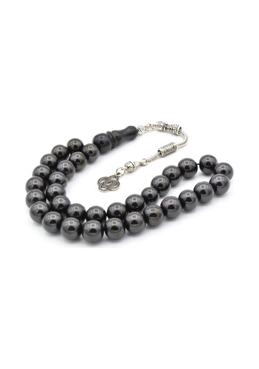 Gümüş Kaplama Kamçılı Küre Kesim Oltu Taşı Tesbih 10 Mm