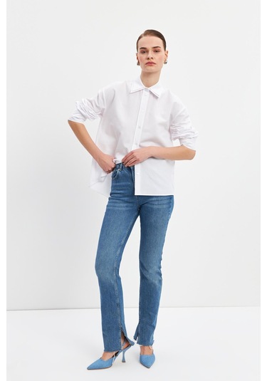 Stella Pulvis Beyaz Çift Yaka Detaylı Oxford Gömlek Beyaz