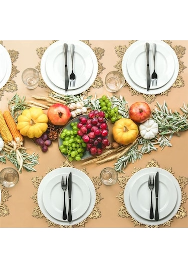 Kırmızı Masa Örtüsü & Süslemeler - Amerikan Altın Desenli Altın