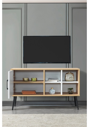 3111 Şile Metal Ayaklı Metal Kulplu 100 Cm Tv Ünitesi - Beyaz Safir Beyaz - Safir