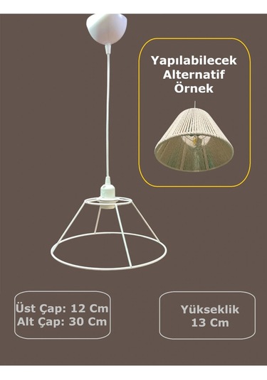 Huni Avize Teli , İskeleti Kısa Boy 30x13 Cm Beyaz Statik Boyalı Duy Takımı Dahil Beyaz