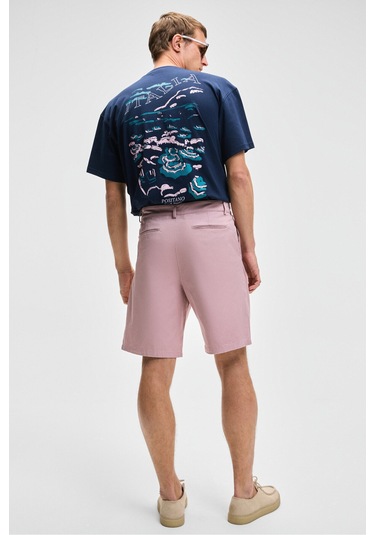 Grimelange TEEMO Erkek Yanları Cepli Fermuarlı Likralı Slim Fit Pembe Şort