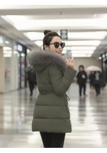 Barbora Kışlık Orta Boy Kapüşonlu Kadın Mont Haki