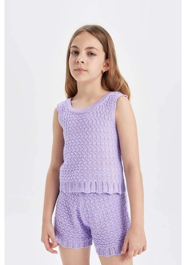 Defacto Kız Çocuk Ajurlu Şort D2711A824HSPR139 Mor