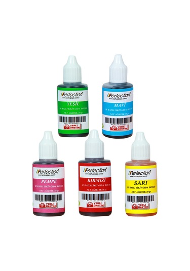 Perfection Chef 5'li Sıvı Su Bazlı Likit Gıda Boyası Pembe Sarı Kırmızı Mavi Yeşil 5 X 30 Gr .