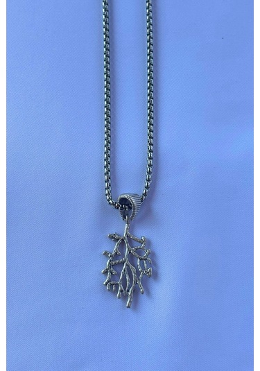 Ağaç Dalı El İşçiliği Paslanmaz Çelik Zincir Erkek Kolye Gümüş