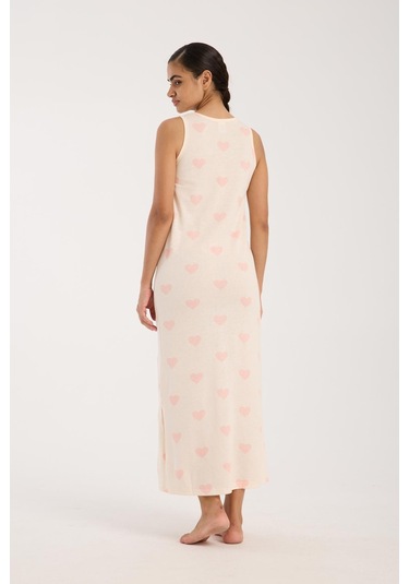 Akbeniz Kadın Kalın Askılı Yırtmaçlı Uzun Pudra Gecelik Pudra