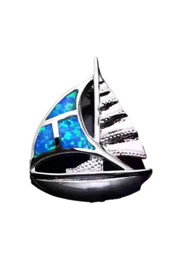 Gümüş Kaplama Mavi Yelkenli Kolye Ucu Mavi