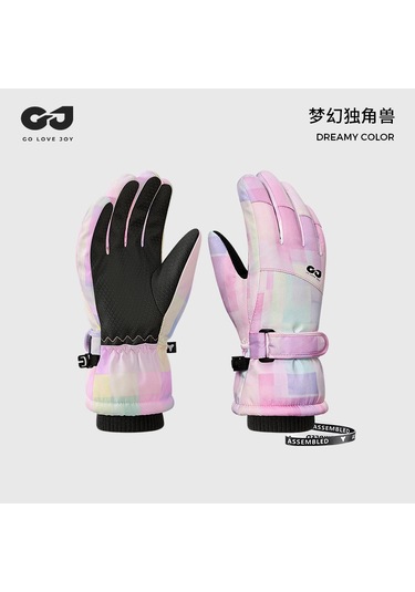 Çocuklar Kayak Eldivenleri Kız Erkek Su Geçirmez Rüzgar Dayanıklı Kalın Bebek Kar Eldivenleri Oynar Pembe Yeşil