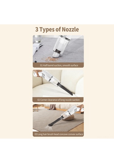 Monyee K-3 El Tutan Araç Süpürgesi Beyaz - Usb Şarjlı, 1200mah Batarya, 5000pa Emme Gücü, 3 Farklı Bağlantı, Eğilebilir Kollü