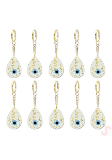 Epoksi Nazarlı Anahtarlık, Altın - 10 Adet Altın